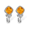 14K White Gold Cushion Shaped Citrine & Diamond Leaf Accent Earrings