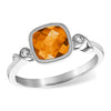 14K White Gold Cushion Shaped Citrine & Diamond Accent Ring