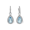 Vintage-Inspired 14K White Gold Pear Shaped Aquamarine & Diamond Halo Drop Earrings