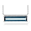 14K White Gold London Blue Topaz & Diamond Bar Necklace