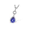 14K White Gold Tanzanite & Diamond Halo Drop Pendant