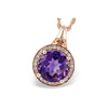 14K Rose Gold Amethyst & Diamond Halo Pendant