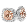 Vintage-Inspired 14K White Gold Cushioned Shaped Morganite & Diamond Halo Earrings