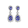Elaborate 14K White Gold Double Tanzanite & Diamond Halo Drop Earrings