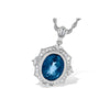 Vintage-Inspired Fleur-De-Lis 14K White Gold Oval London Blue Topaz & Diamond Halo Pendant