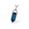 Geometric 14K White Gold London Blue Topaz & Diamond Halo Pendant