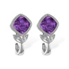 14K White Gold Cushion Shaped Amethyst Diamond Leaf Earrings