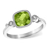 14K White Gold Cushion Shape Peridot & Diamond Accent Ring