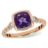 14K Rose Gold Cushion Shape Amethyst & Diamond Gold Bead Ring