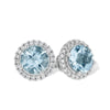 14K White Gold Aquamarine & Diamond Halo Earrings