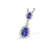 14K White Gold Double Tanzanite & Diamond Halo Drop Pendant