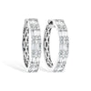 14K White Gold Round & Baguette Diamond Hoop Earrings