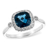 14K White Gold Cushion Shape London Blue Topaz & Diamond Halo Ring