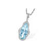 14K White Gold Teardrop Aquamarine & Pavé Diamond Halo Pendant