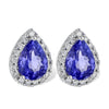 14K White Gold Pear Shaped Tanzanite & Diamond Halo Earrings