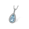 Vintage-Inspired 14K White Gold Pear Shaped Aquamarine & Diamond Halo Pendant