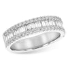 14K White Gold Three Row Baguette & Round Diamond Wedding Band
