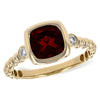 14K Yellow Gold Cushion Shape Garnet & Diamond Accent Ring