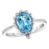 14K White Gold Pear Shaped Blue Topaz & Gold Bead Ring