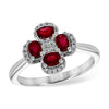 14K White Gold Ruby & Diamond Clover Ring