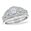 Vintage Inspired 14K White Gold Diamond Wedding Set