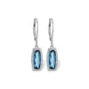 14K White Gold Fancy Cut Long London Blue Topaz & Diamond Halo Earrings