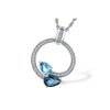 14K White Gold Channel Set Blue Topaz & Diamond Pendant
