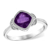 14K White Gold Cushion Shaped Amethyst & Diamond Leaf Ring