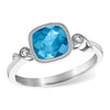 14K White Gold Blue Topaz with Diamond & Milgrain Accent Ring