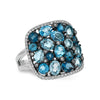14K White Gold Multicolor Blue Topaz & Diamond Halo Ring