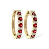 14K Yellow Gold Ruby & Diamond Hoop Earrings