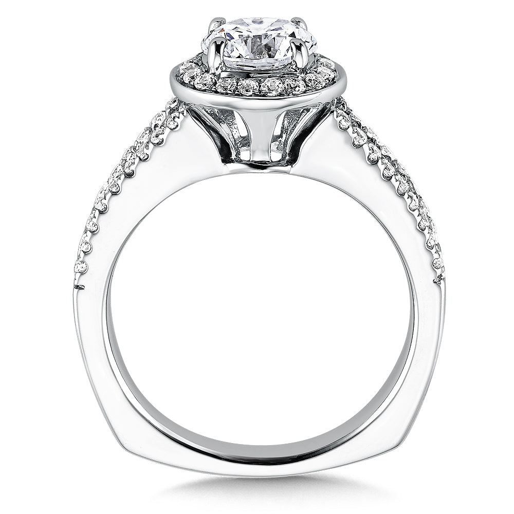 14K White Gold Halo Engagement Ring with Double Band
