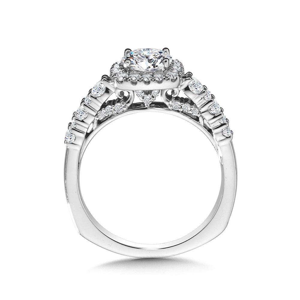 14K White Gold Cushion-Shaped Halo Diamond Engagement Ring