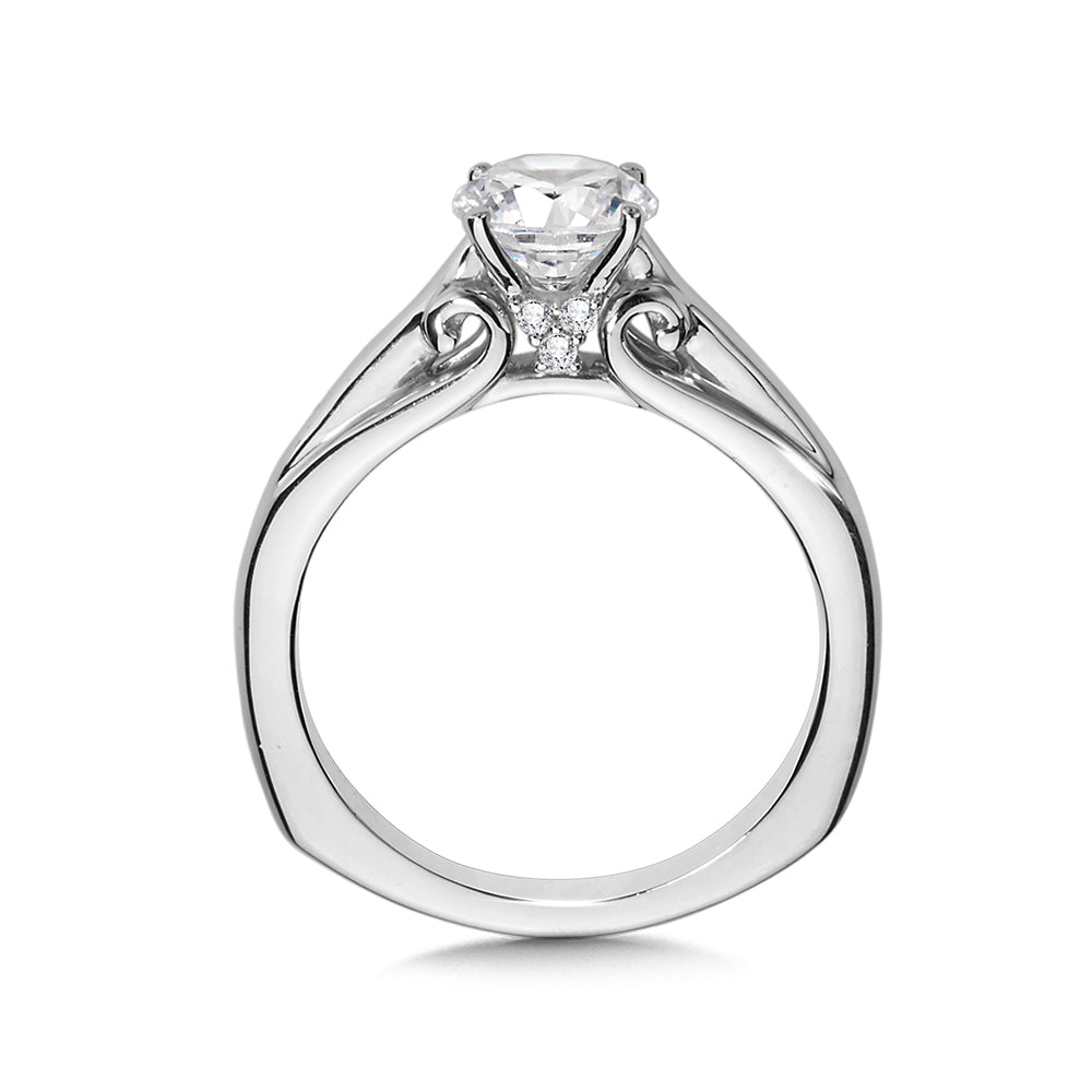 14K White Gold Scroll Solitaire Engagement Ring