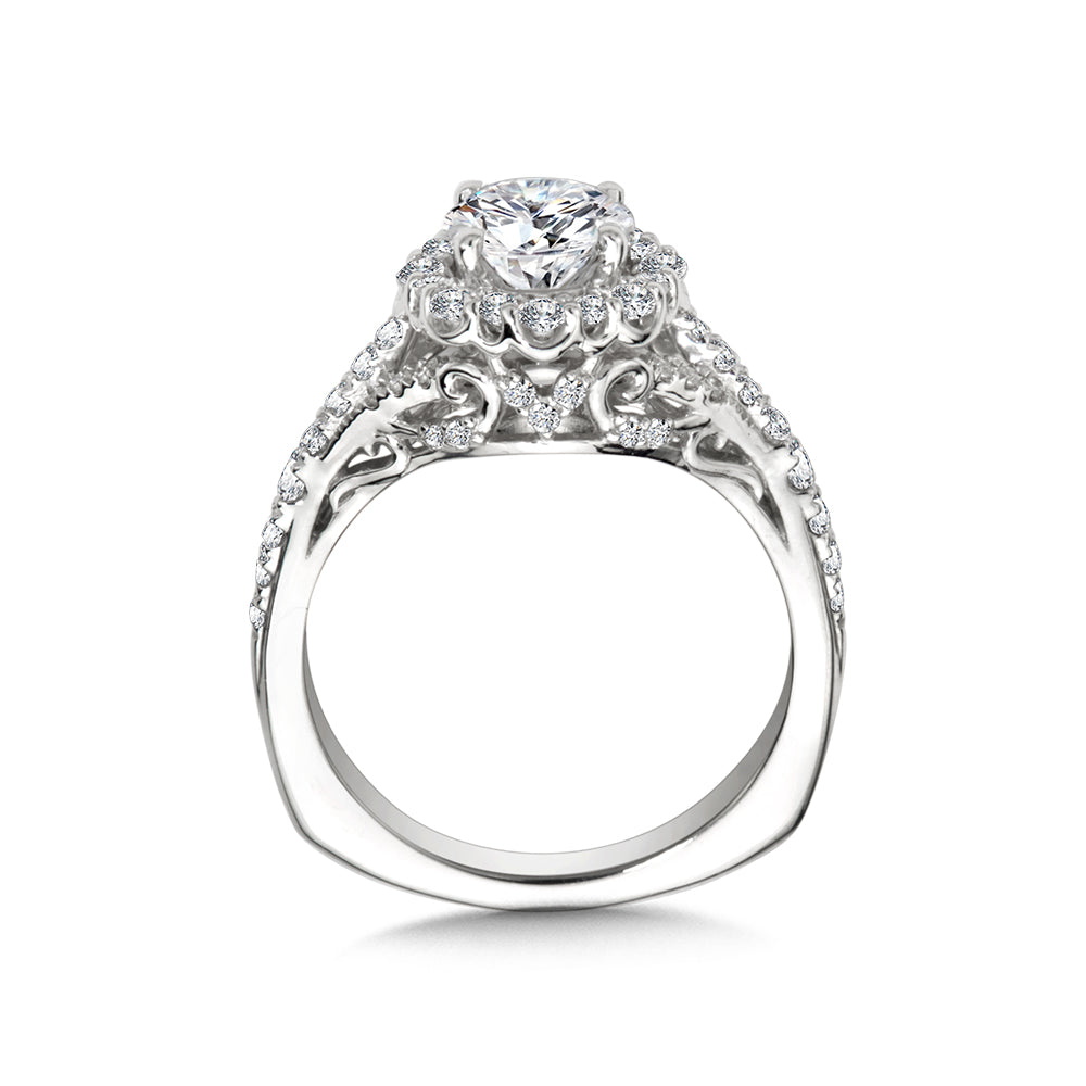 14K White Gold Ornate Halo Diamond Engagement Ring
