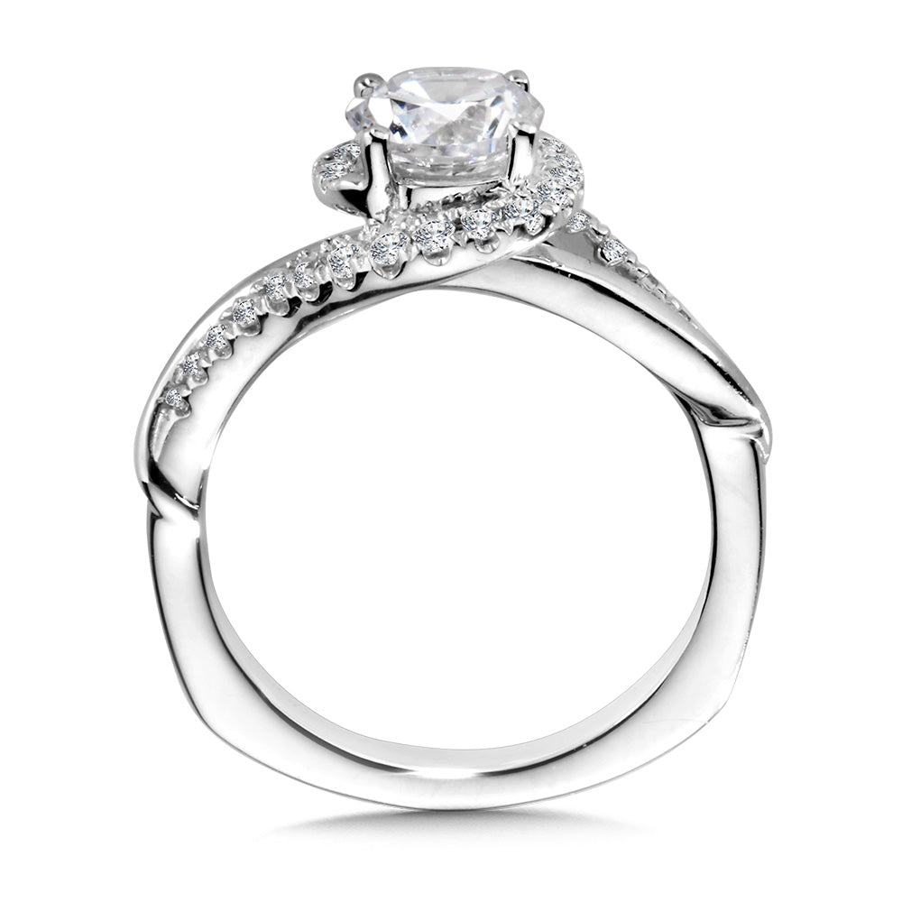 14K White Gold Round Spiral Diamond Engagement Ring