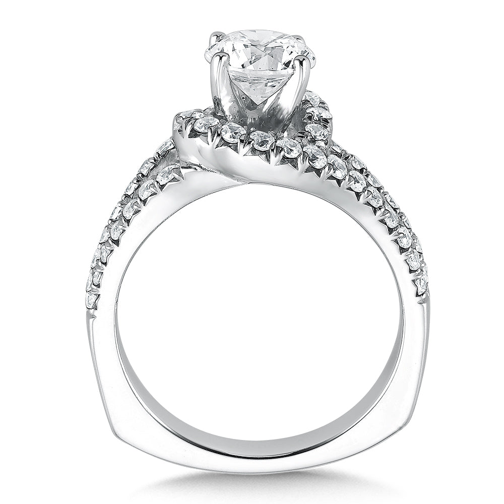 14K White Gold Diamond Split Shank Style Engagement Ring