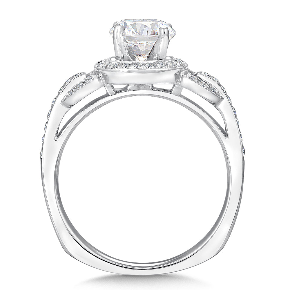 14K White Gold Chain-Loop Halo Diamond Engagement Ring