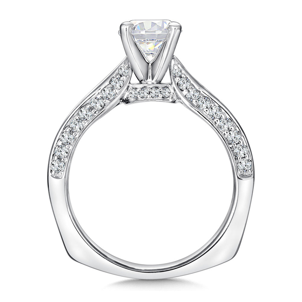 14K White Gold Contoured Crown Diamond Engagement Ring