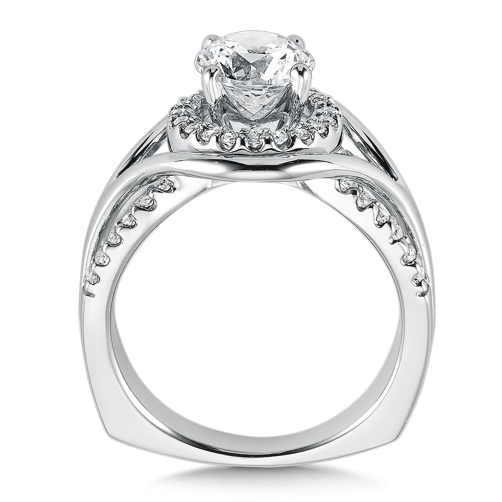 14K White Gold Split Shank Halo Diamond Engagement Ring