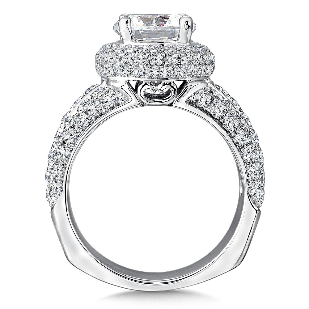 14K White Gold Statement Halo Engagement Ring