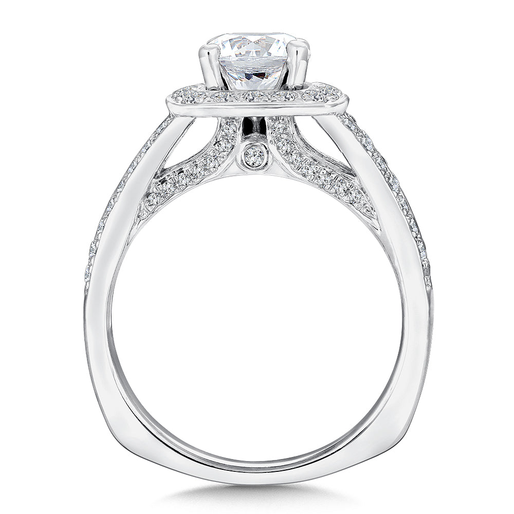 14K White Gold Floral Double Halo Engagement Ring