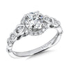 14K White Gold Sculptured Diamond Halo Engagement Ring