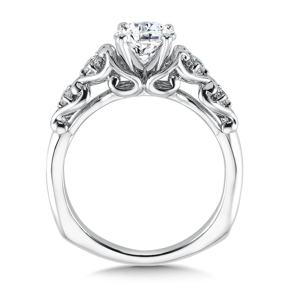 Vintage Scalloped Cathedral Diamond Engagement Ring