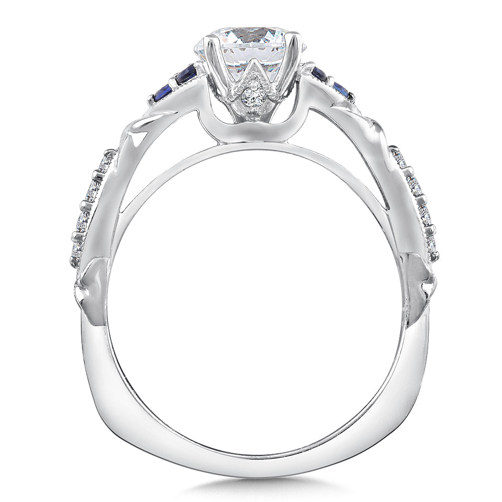 14K White Gold Straight Diamond And Blue Sapphire Engagement Ring