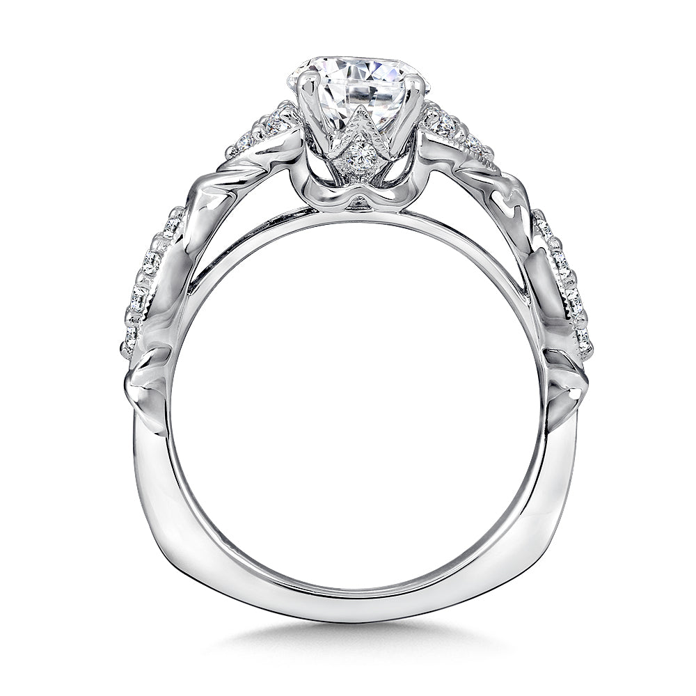 Pave Cluster Milgrain Diamond Engagement Ring