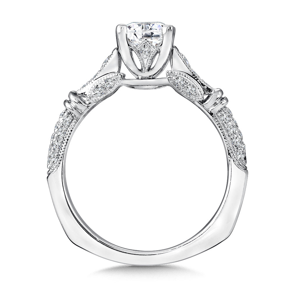 Polished Clip Milgrain Diamond Engagement Ring