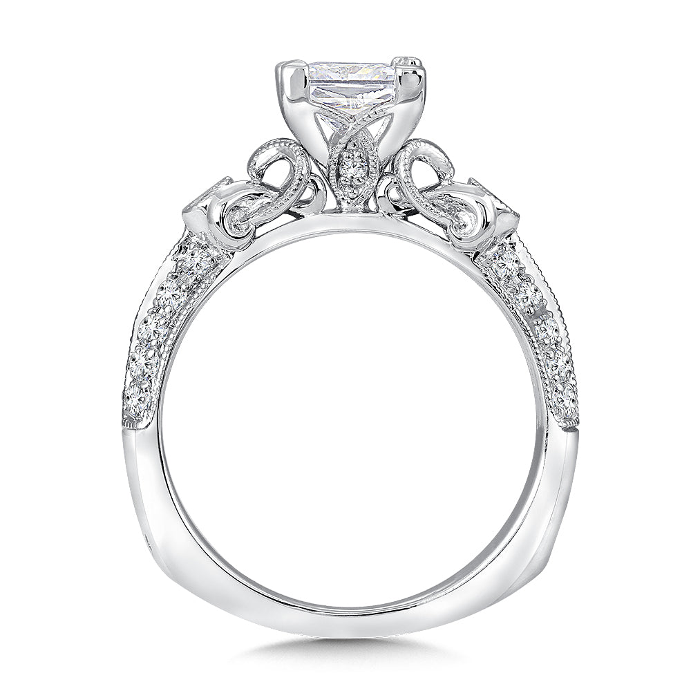 Princess Cut Open Heart Scrolled Diamond Engagement Ring