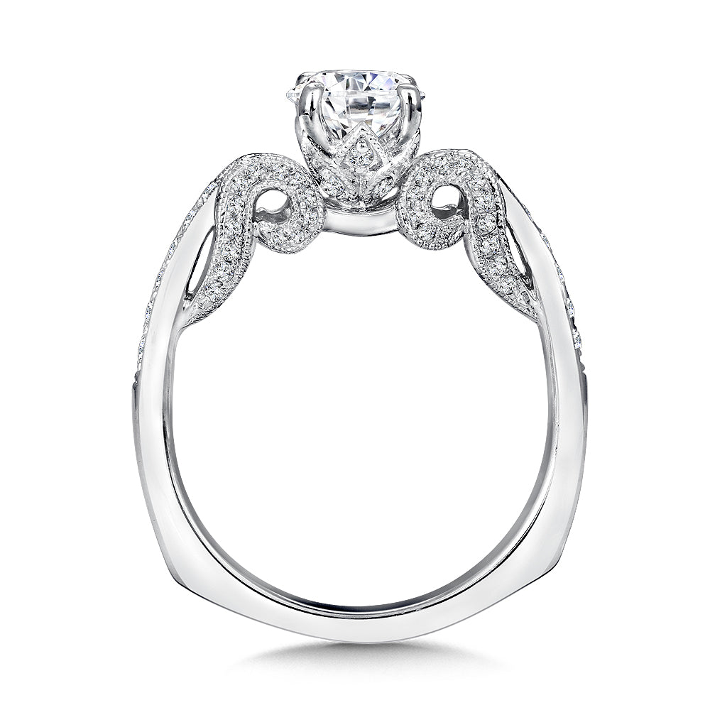 Scrolled Shoulder Milgrain Diamond Engagement Ring