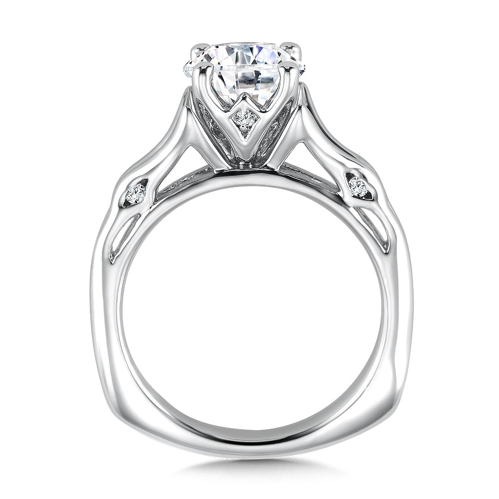 14K White Gold Large Sculptural Diamond Accent Solitaire Engagement Ring
